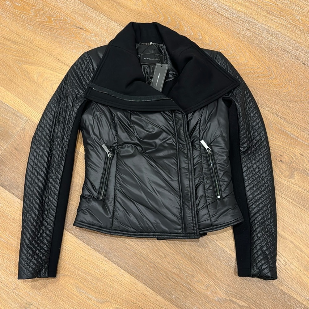 BCBGMaxAzria Black Quilted Moto Jacket